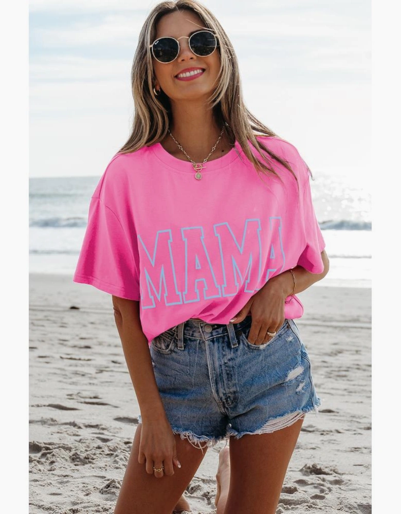 Bright Pink MAMA Letter Graphic Neon T Shirt
