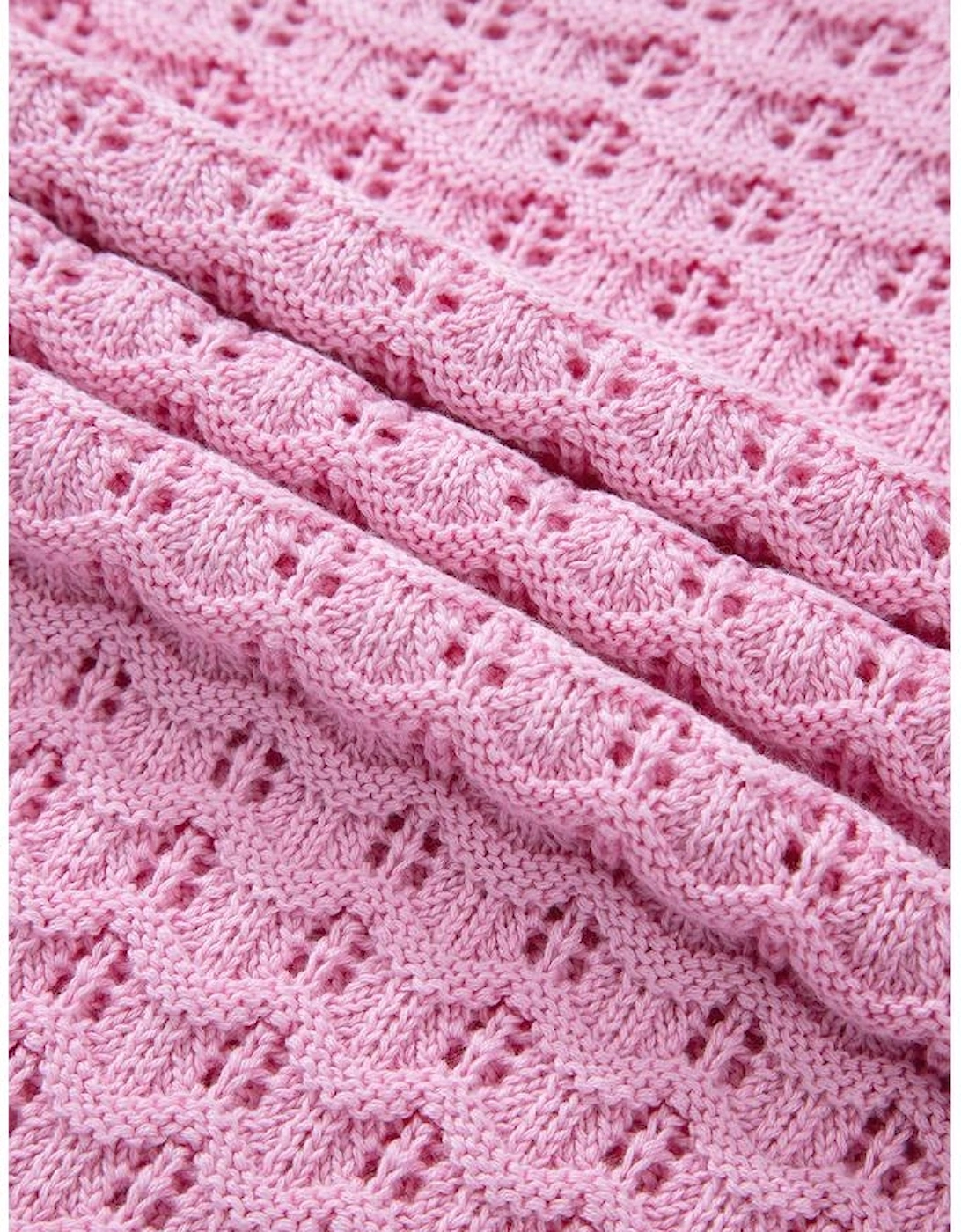 Pink Crochet Knit Drop Shoulder Sweater