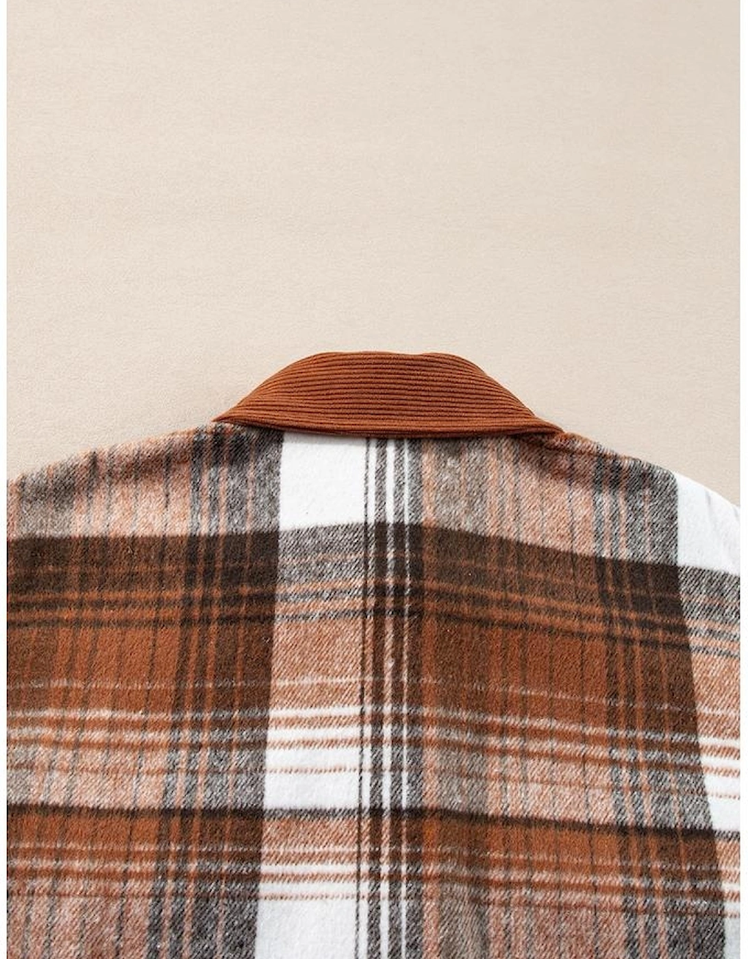 Cinnamon Plaid Corduroy Patchwork Chest Pocket Shacket