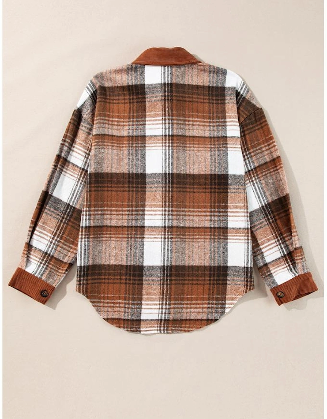 Cinnamon Plaid Corduroy Patchwork Chest Pocket Shacket
