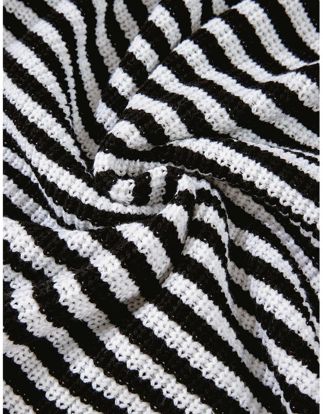 Black Stripe Zip up Collar Drop Shoulder Sweater