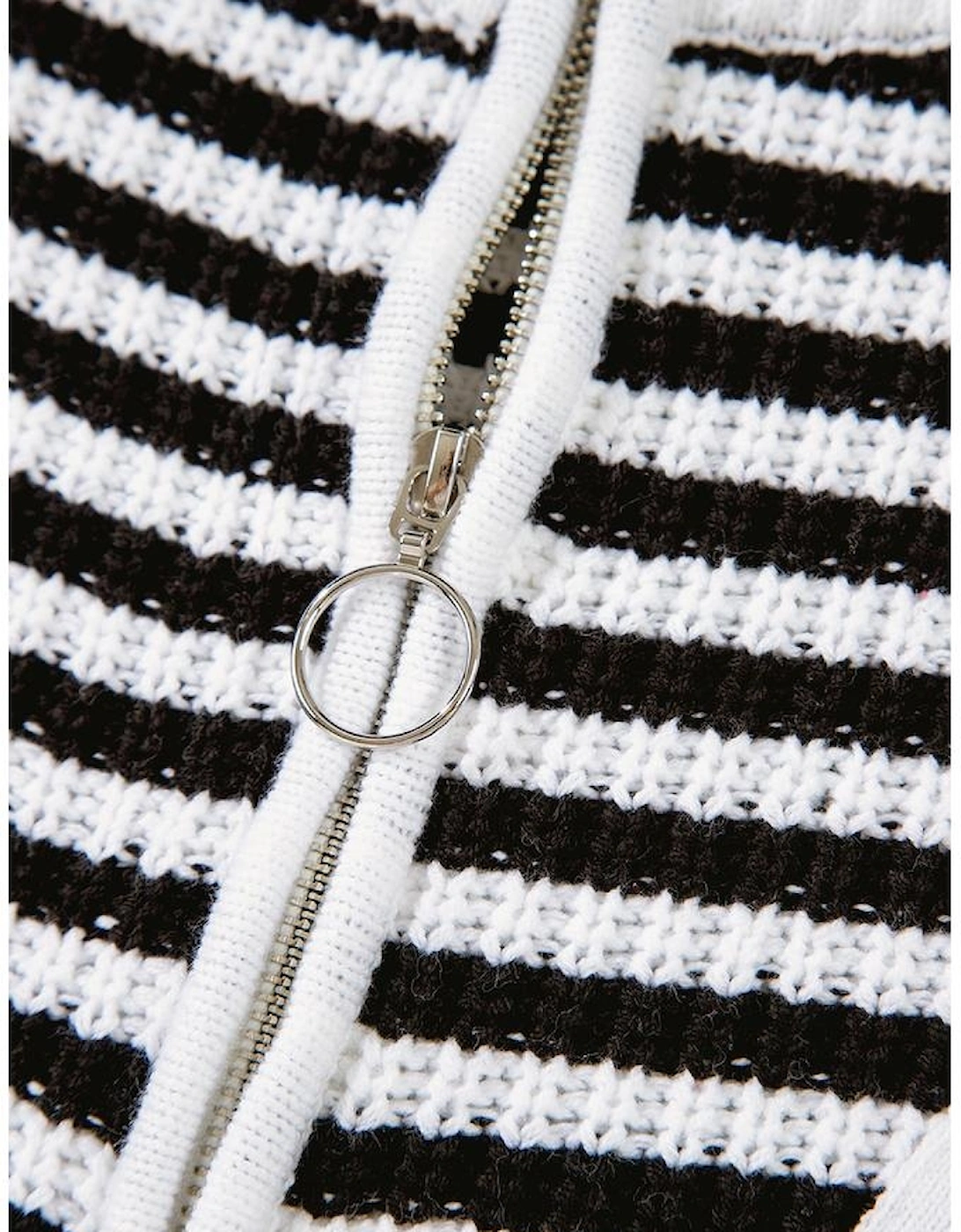 Black Stripe Zip up Collar Drop Shoulder Sweater