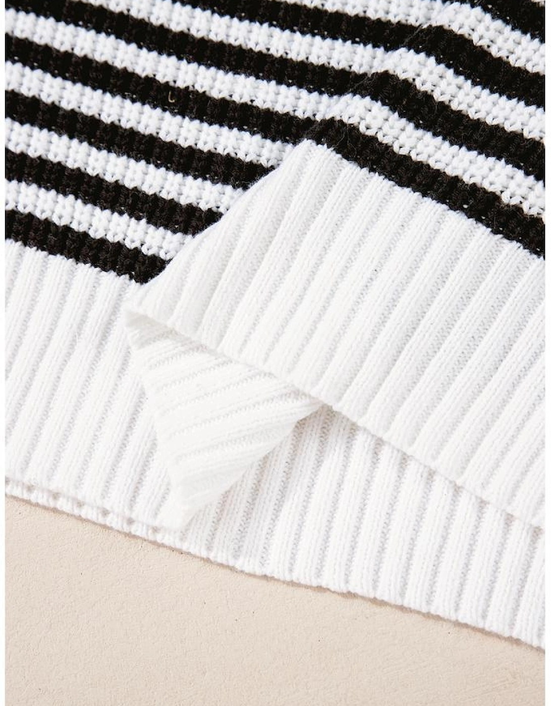 Black Stripe Zip up Collar Drop Shoulder Sweater