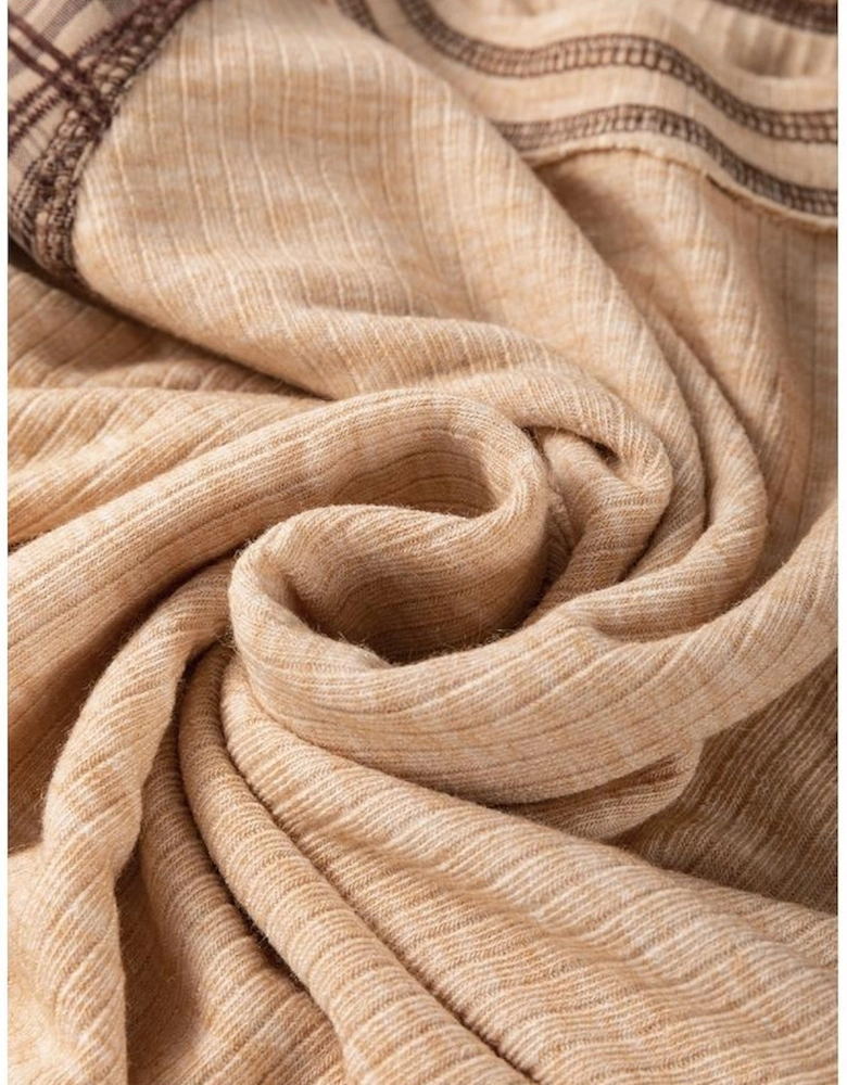 Jet Stream Mixed Print Raglan Sleeve Ribbed Knit Patchwork Blouse