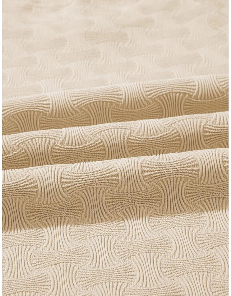 Beige Textured Crew Neck Cap Sleeve Slim Stretchy T Shirt