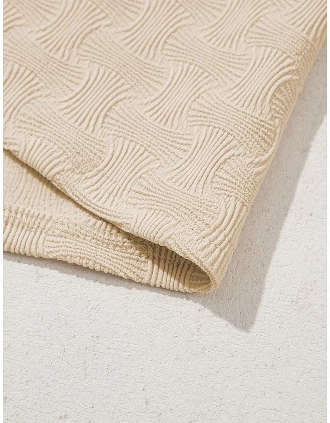 Beige Textured Crew Neck Cap Sleeve Slim Stretchy T Shirt