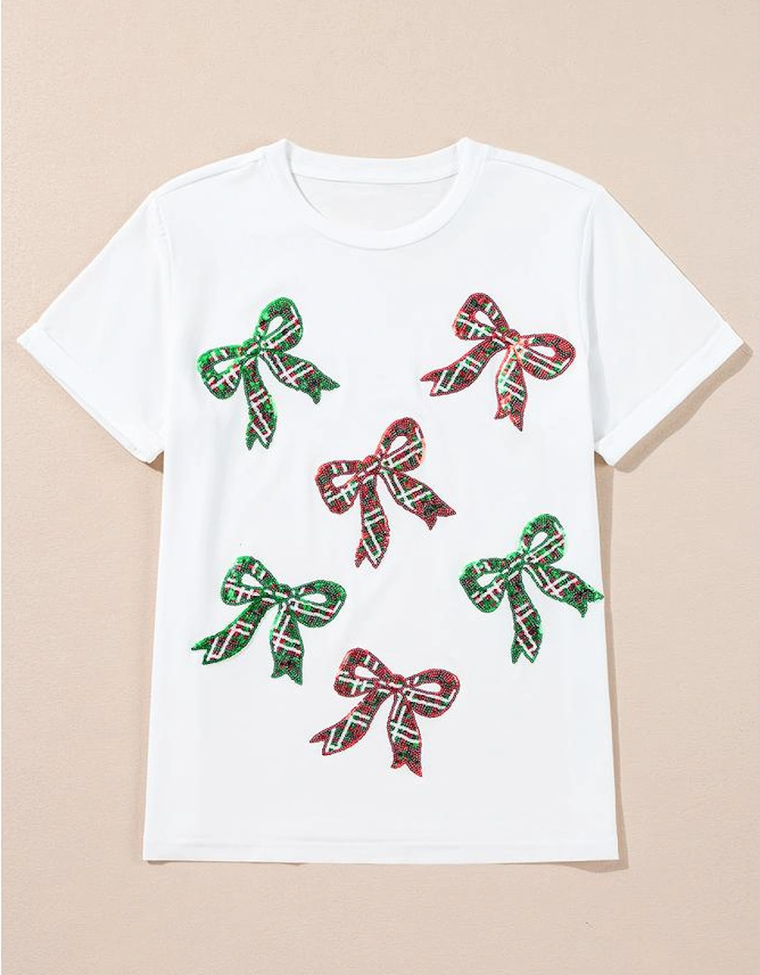 White Christmas Bowknot Graphic Cotton Blend T Shirt