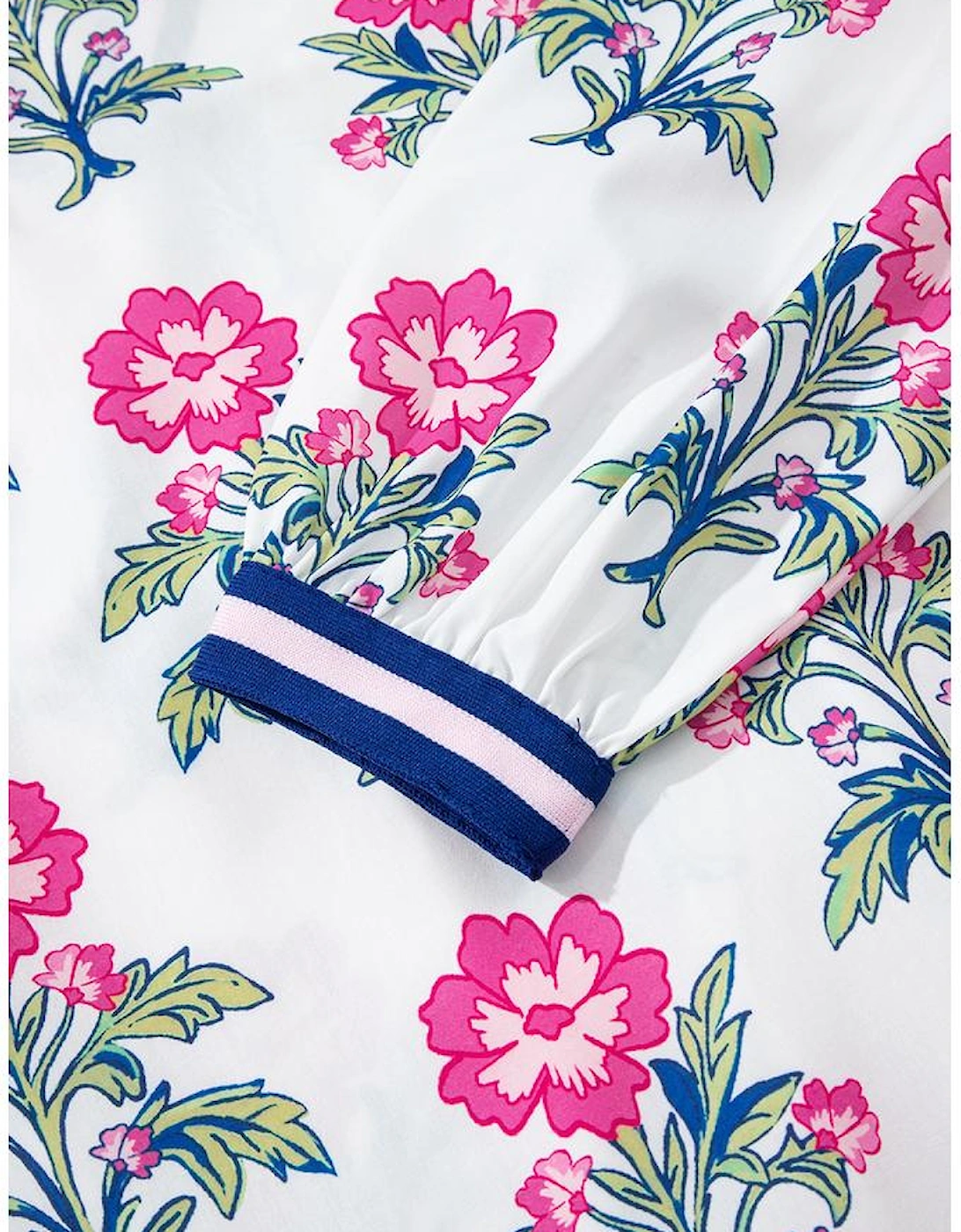 White Floral Print Striped V Neck Blouse