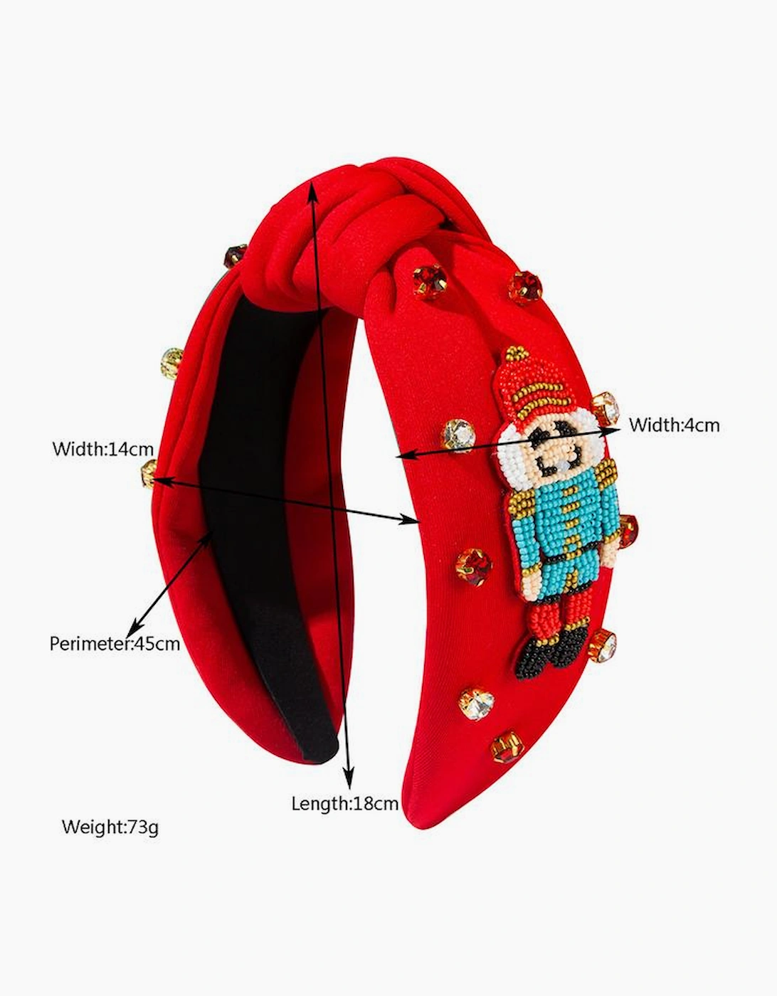 Azura Exchange Fiery Red Christmas Beading Nutcracker Rhinestone Decor Knotted Hairband