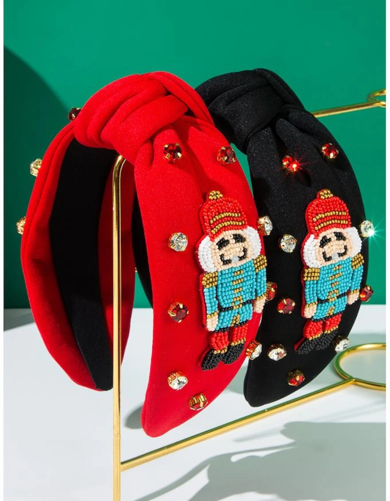 Azura Exchange Fiery Red Christmas Beading Nutcracker Rhinestone Decor Knotted Hairband