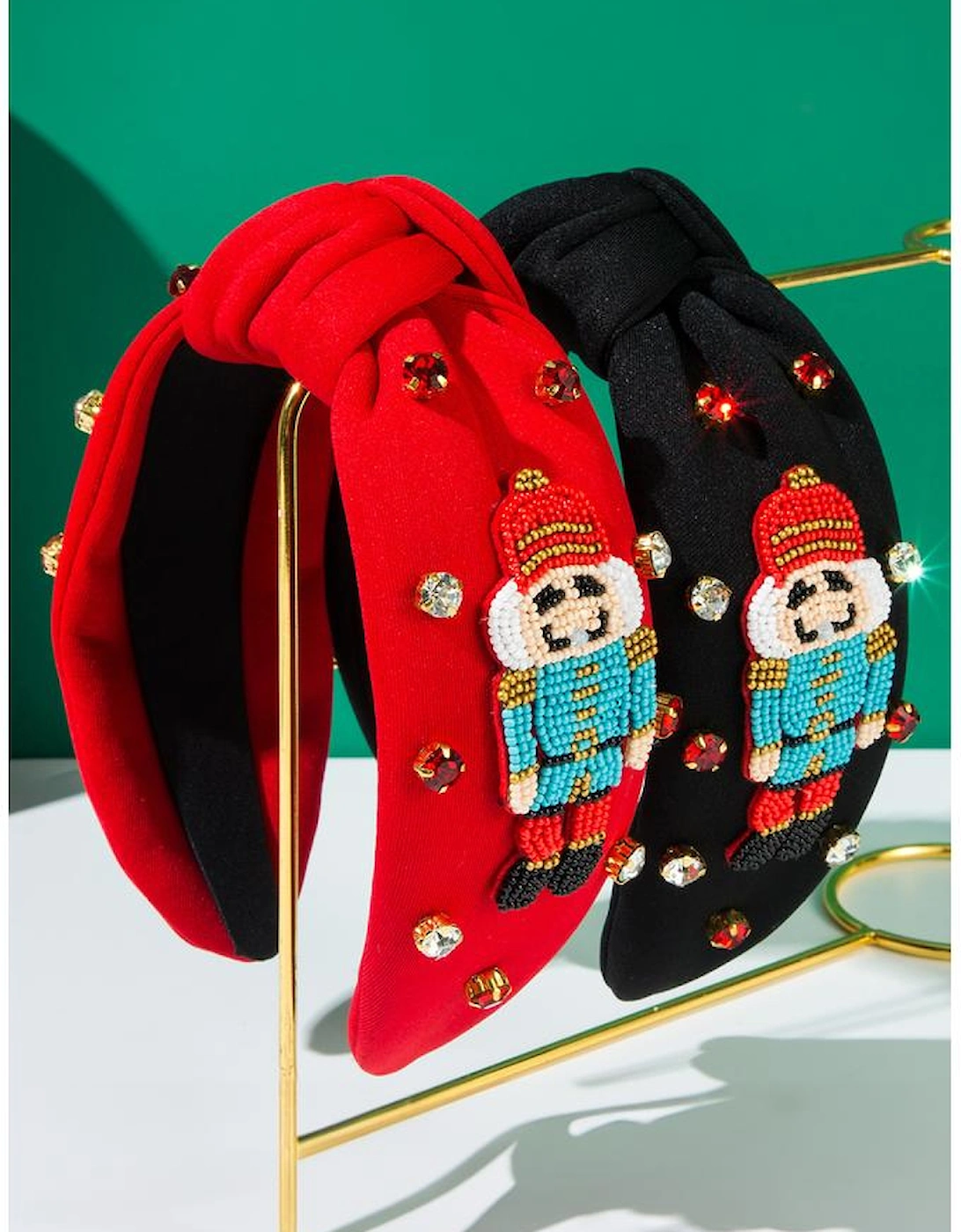 Azura Exchange Fiery Red Christmas Beading Nutcracker Rhinestone Decor Knotted Hairband
