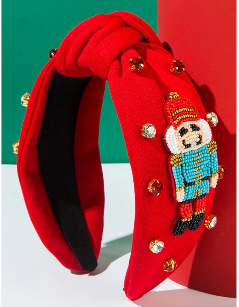 Azura Exchange Fiery Red Christmas Beading Nutcracker Rhinestone Decor Knotted Hairband