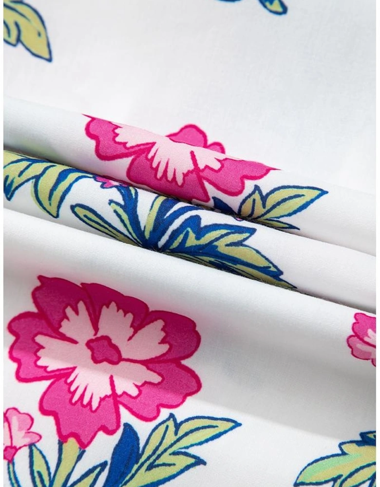 White Floral Print Striped V Neck Blouse