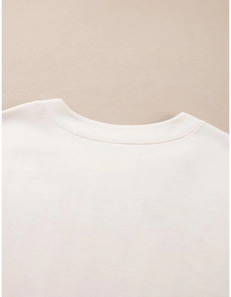 Beige Pearl Decor Crew Neck Half Sleeve Plus Size T Shirt