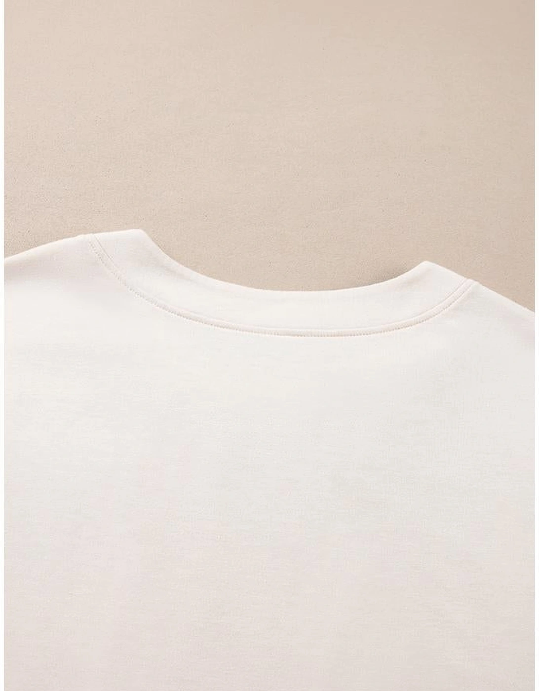 Beige Pearl Decor Crew Neck Half Sleeve Plus Size T Shirt