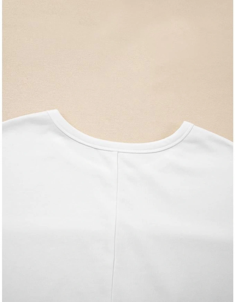 White Textured Raw Seam Plus Size Pullover Top and Drawstring Pants Set