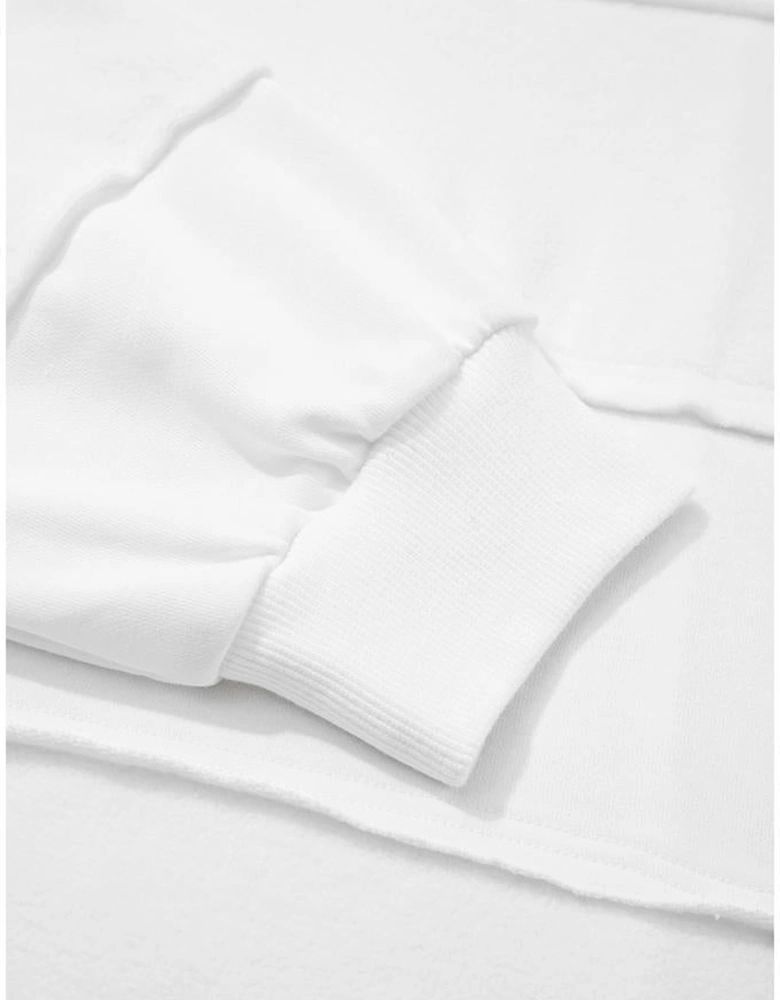 White Textured Raw Seam Plus Size Pullover Top and Drawstring Pants Set