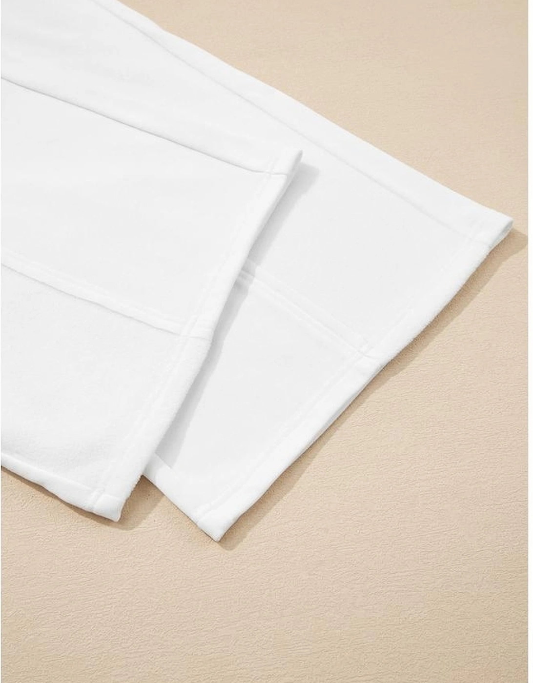 White Textured Raw Seam Plus Size Pullover Top and Drawstring Pants Set