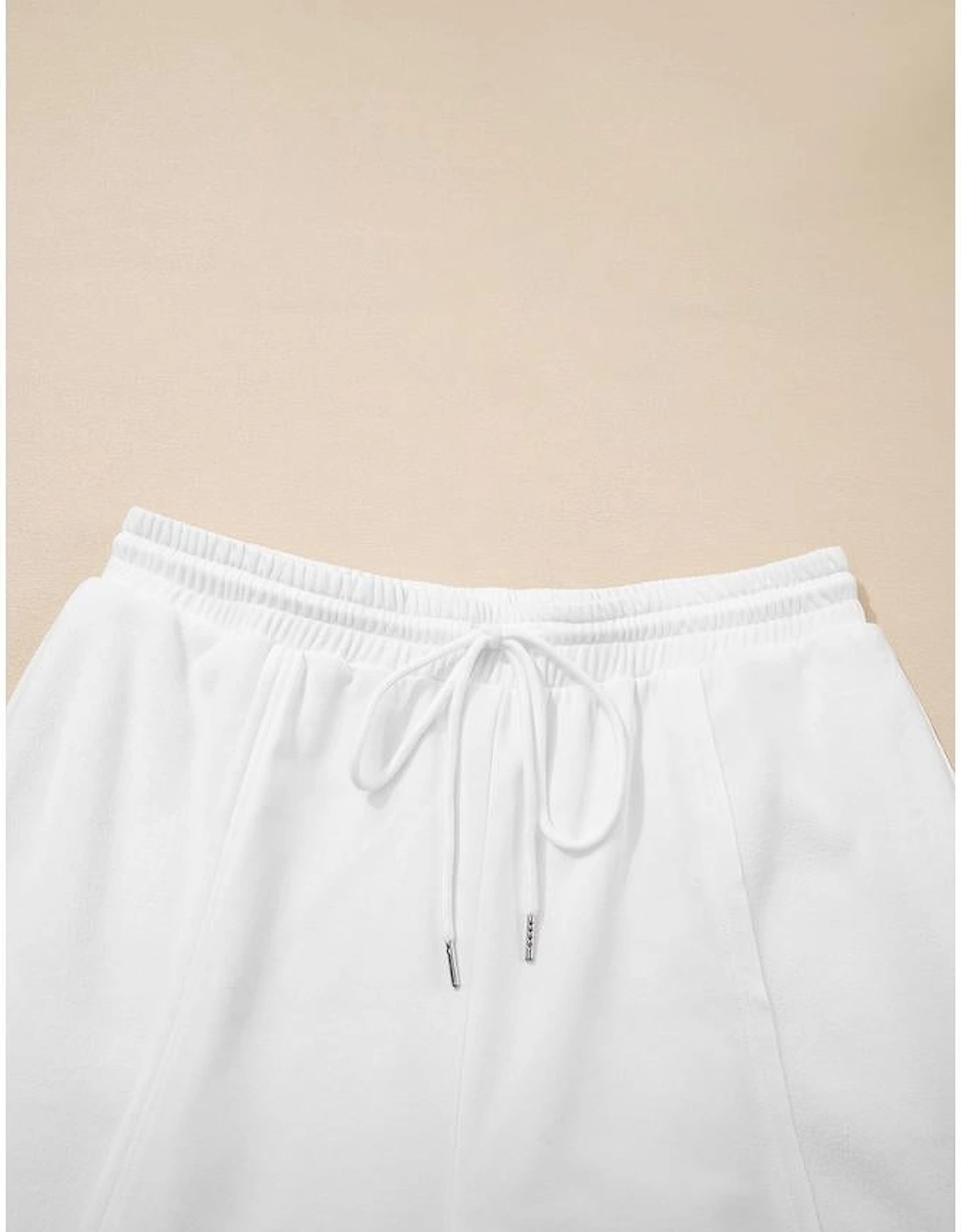 White Textured Raw Seam Plus Size Pullover Top and Drawstring Pants Set