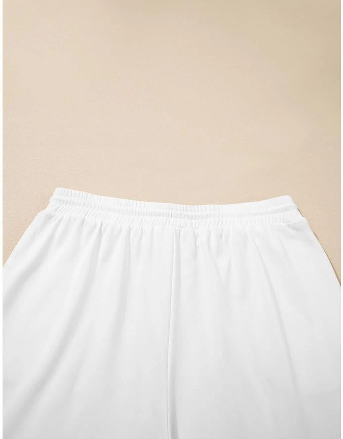 White Textured Raw Seam Plus Size Pullover Top and Drawstring Pants Set