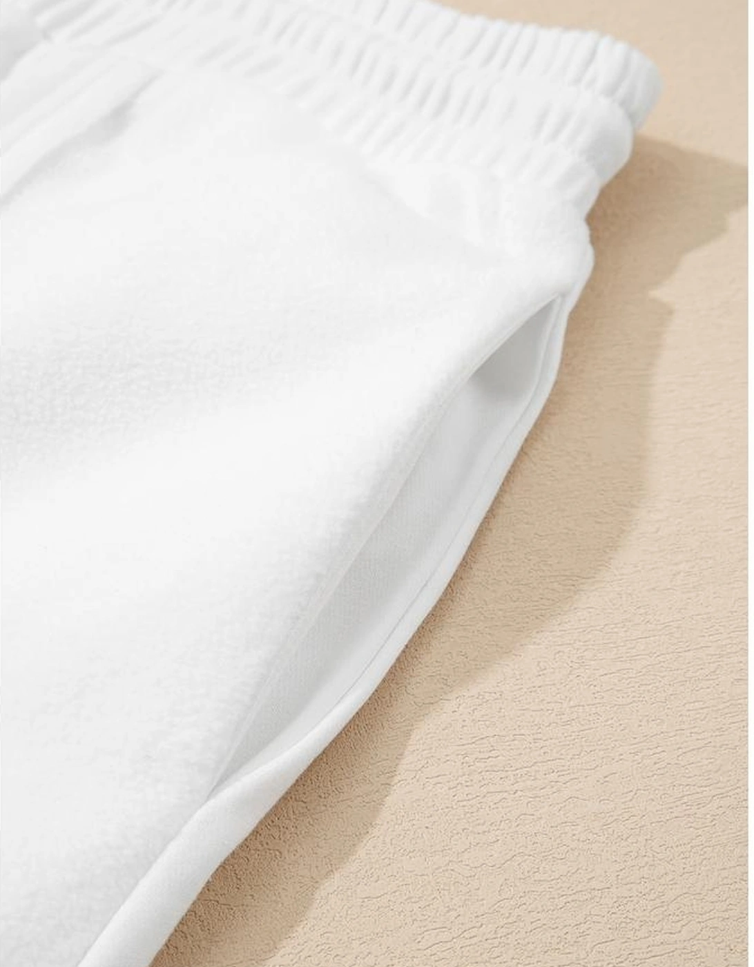 White Textured Raw Seam Plus Size Pullover Top and Drawstring Pants Set