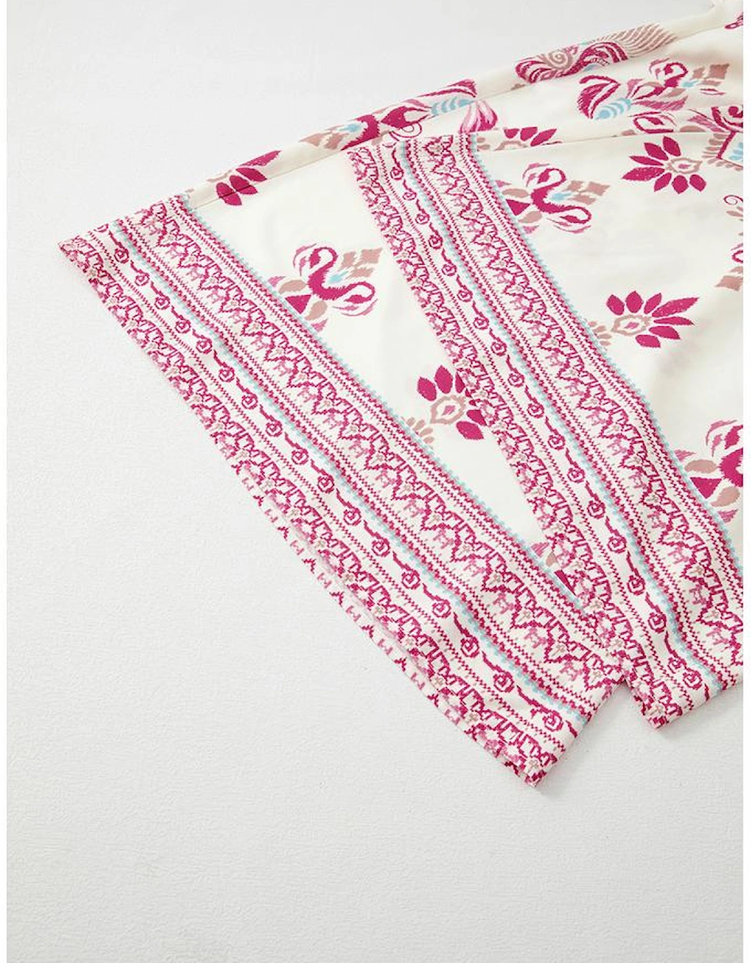 Rose Boho Printed Shirred High Waist Flowy Wide Leg Pants