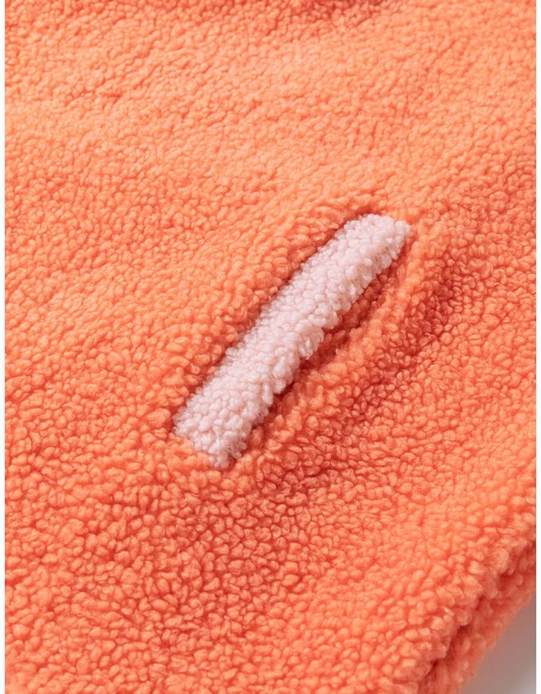 Orange Colorblock Half Zipper Stand Neck Sherpa Sweatshirt