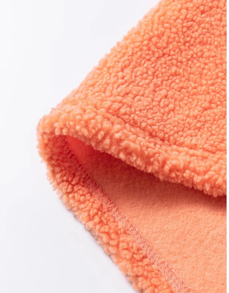 Orange Colorblock Half Zipper Stand Neck Sherpa Sweatshirt