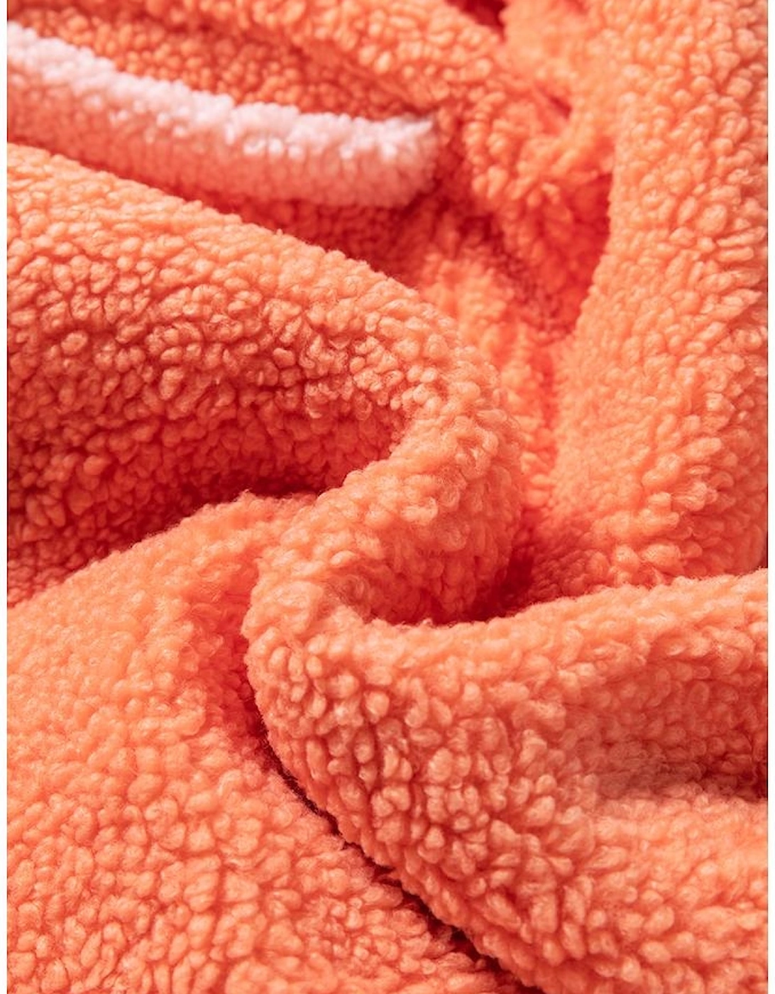 Orange Colorblock Half Zipper Stand Neck Sherpa Sweatshirt