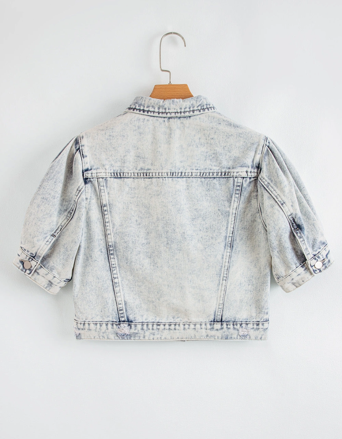 Beau Blue Light Wash Buttoned Chest Pocket Puff Sleeve Denim Jacket