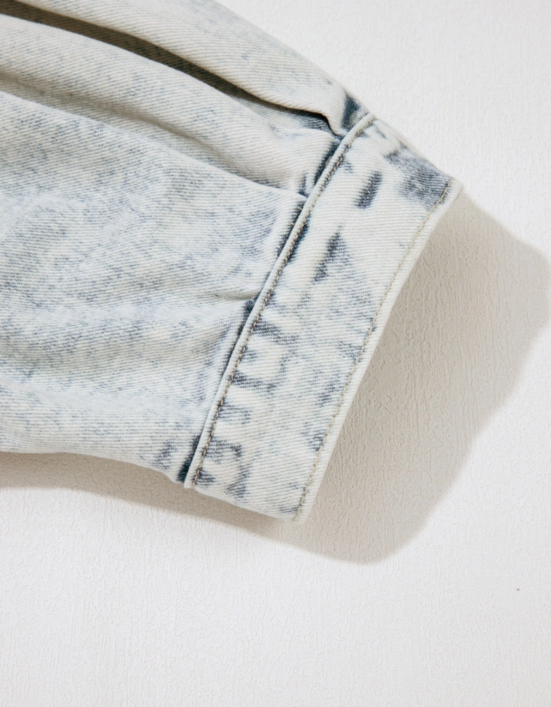 Beau Blue Light Wash Buttoned Chest Pocket Puff Sleeve Denim Jacket