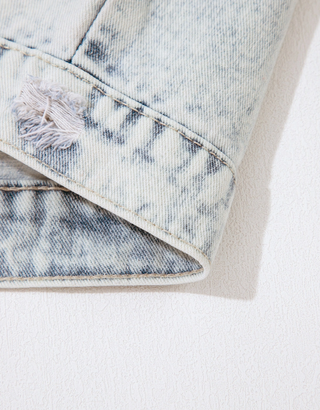 Beau Blue Light Wash Buttoned Chest Pocket Puff Sleeve Denim Jacket