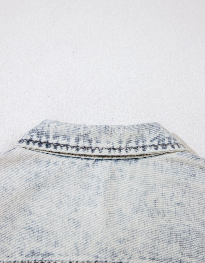 Beau Blue Light Wash Buttoned Chest Pocket Puff Sleeve Denim Jacket
