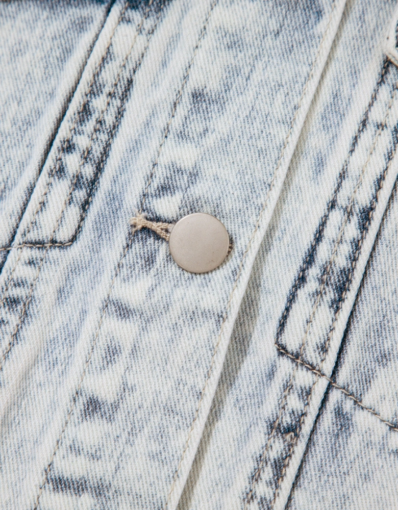 Beau Blue Light Wash Buttoned Chest Pocket Puff Sleeve Denim Jacket