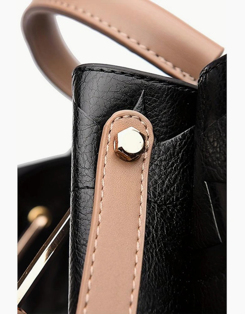 Black Embossed Leather Multi-functional Shoulder Bag with Handle