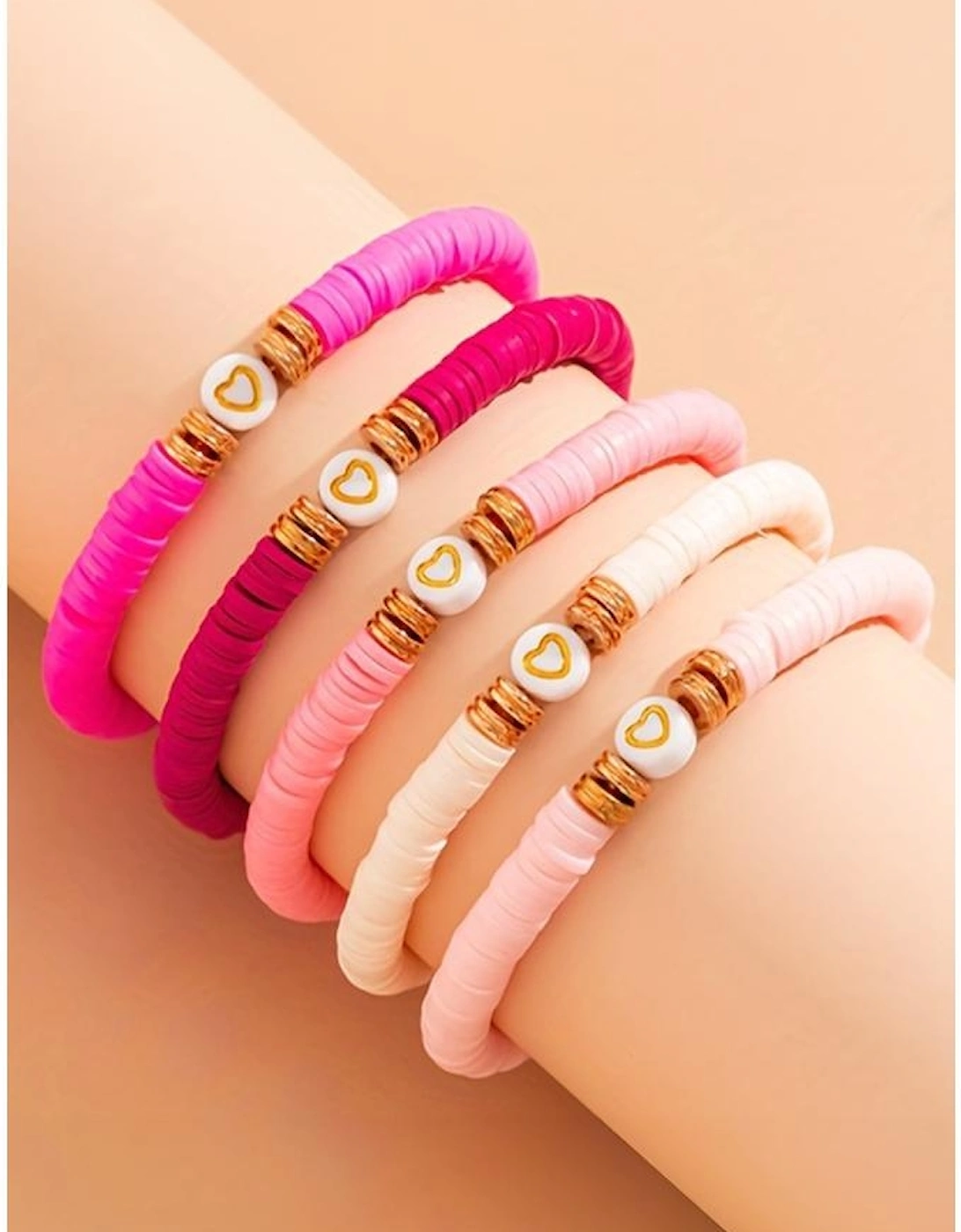 Peach Blossom 5Pcs Valentine Heart Beaded Bracelet, 4 of 3