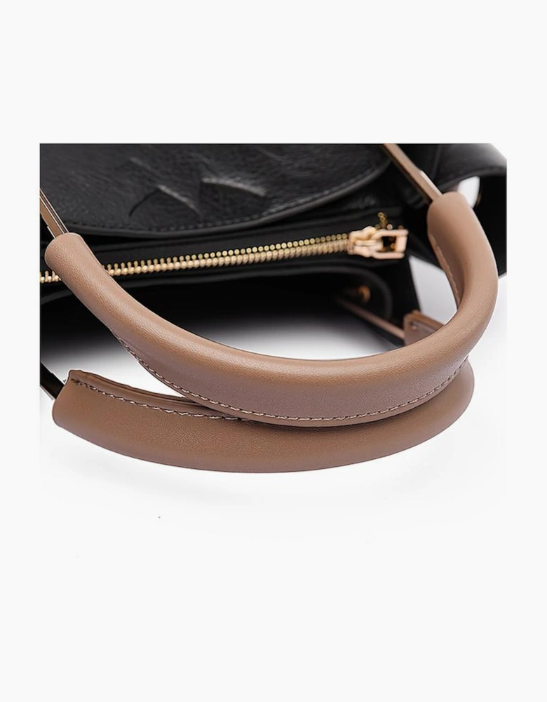 Black Embossed Leather Multi-functional Shoulder Bag with Handle