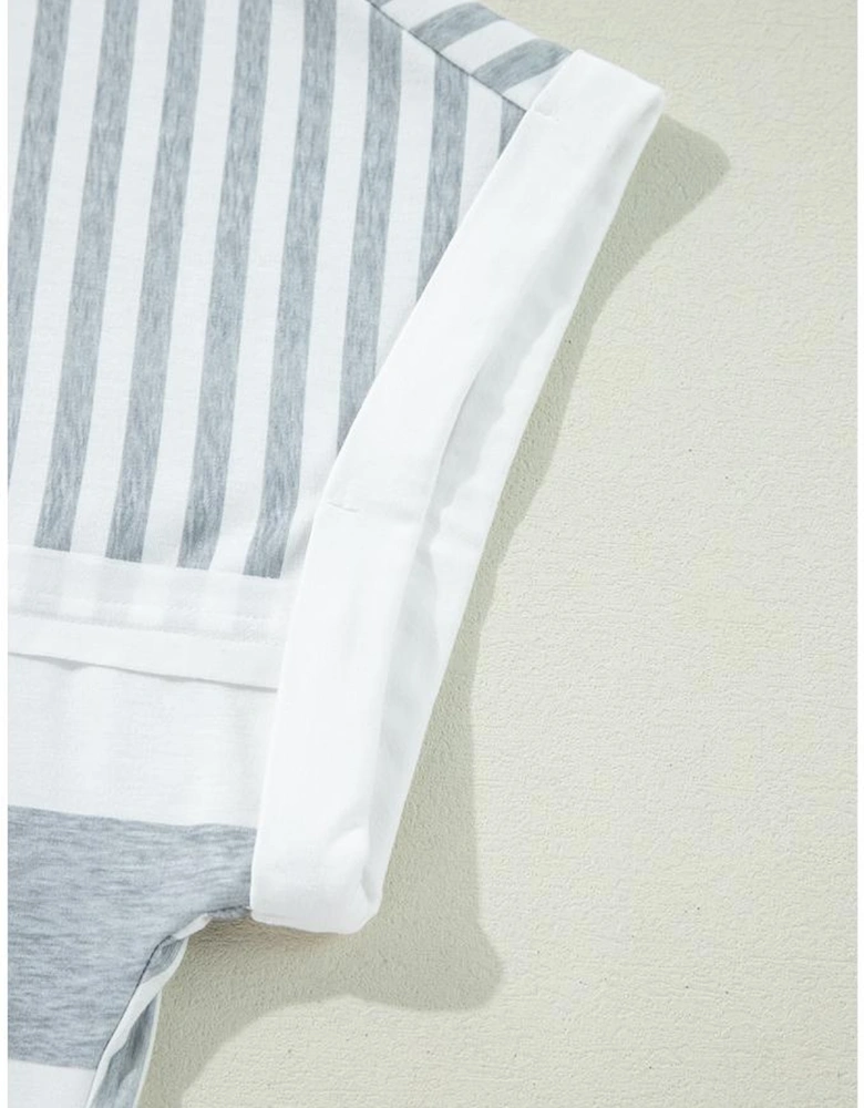 Azura Exchange Gray Stripe Mixed Printed Short Sleeve Shift Mini T Shirt Dress