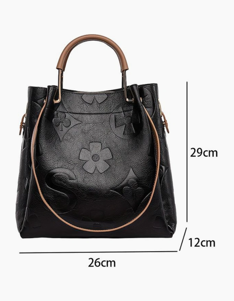 Black Embossed Leather Multi-functional Shoulder Bag with Handle