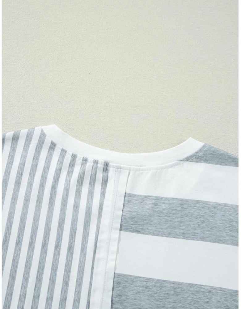 Azura Exchange Gray Stripe Mixed Printed Short Sleeve Shift Mini T Shirt Dress