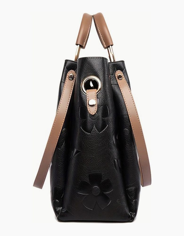Black Embossed Leather Multi-functional Shoulder Bag with Handle