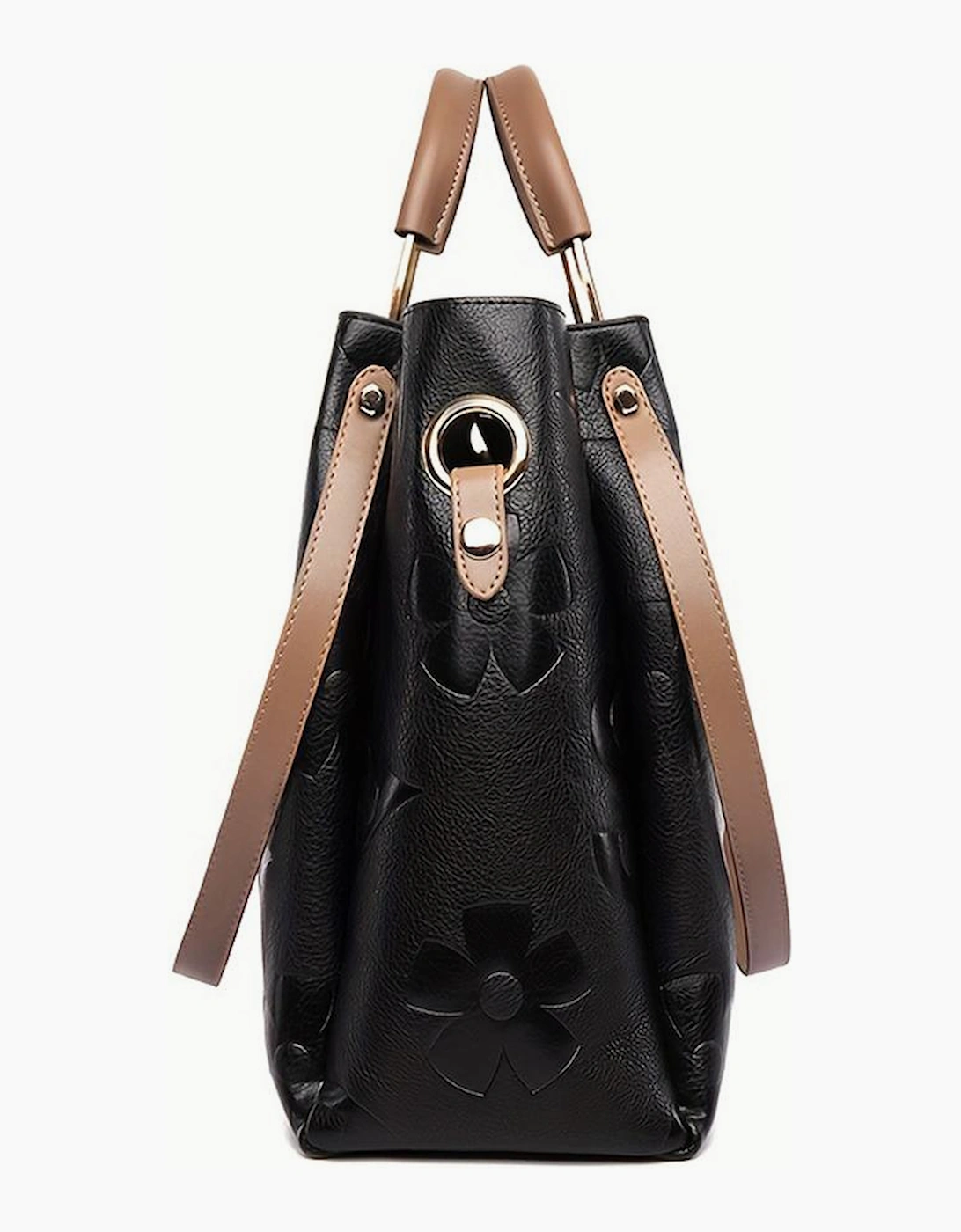 Black Embossed Leather Multi-functional Shoulder Bag with Handle