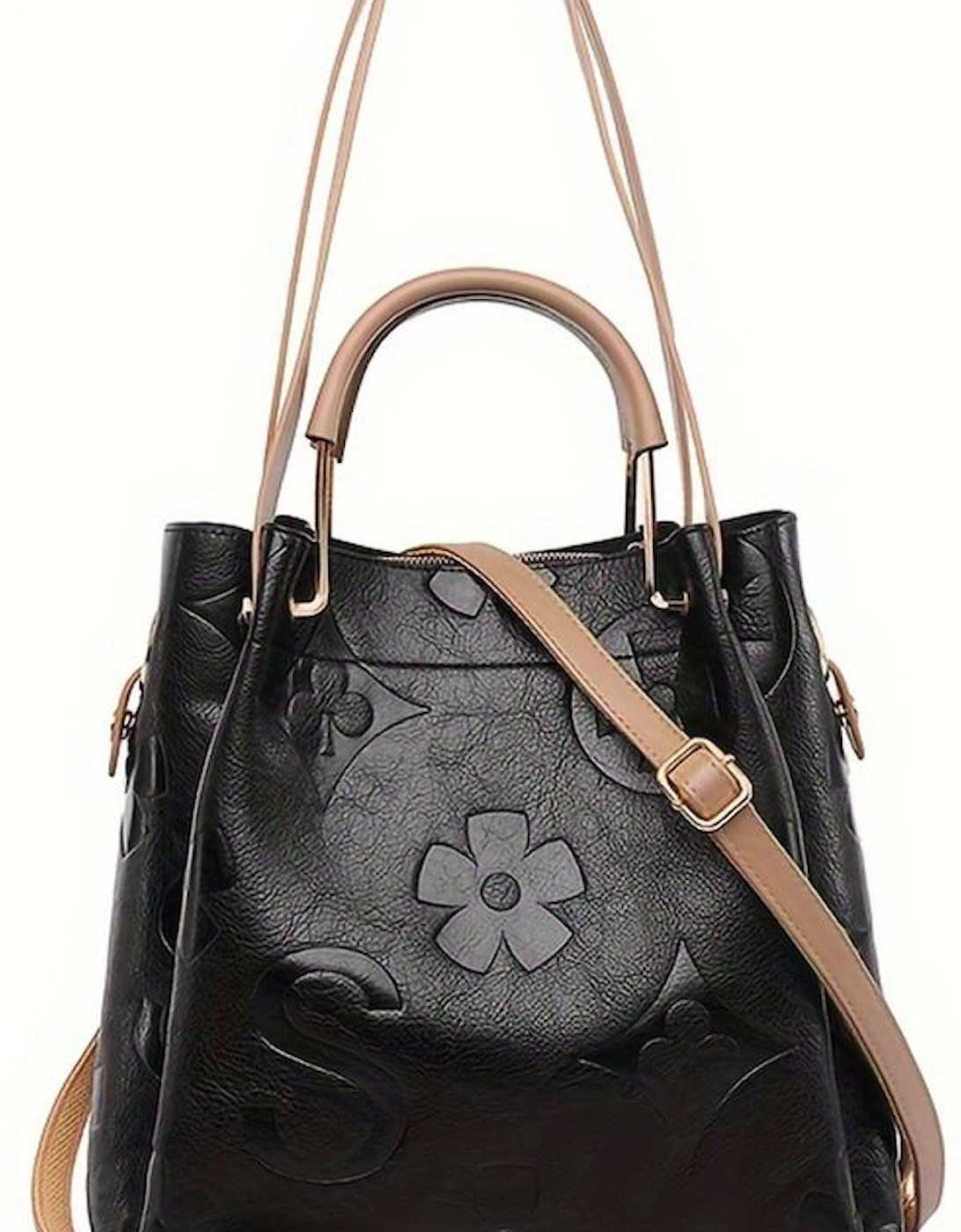 Black Embossed Leather Multi-functional Shoulder Bag with Handle, 11 of 10