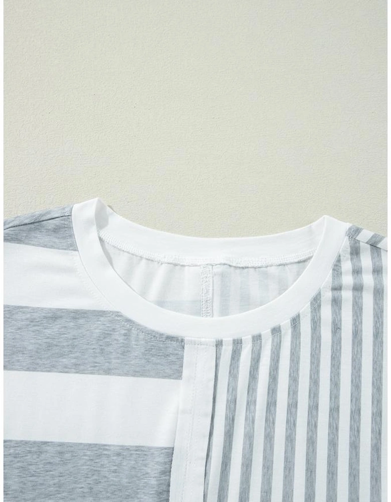 Azura Exchange Gray Stripe Mixed Printed Short Sleeve Shift Mini T Shirt Dress