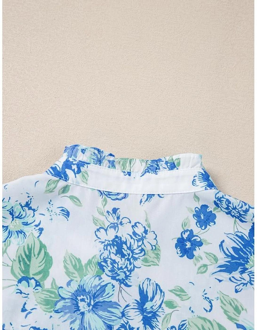 Sky Blue Floral Print Ruffle Sleeve Frilly Button Up Shirt