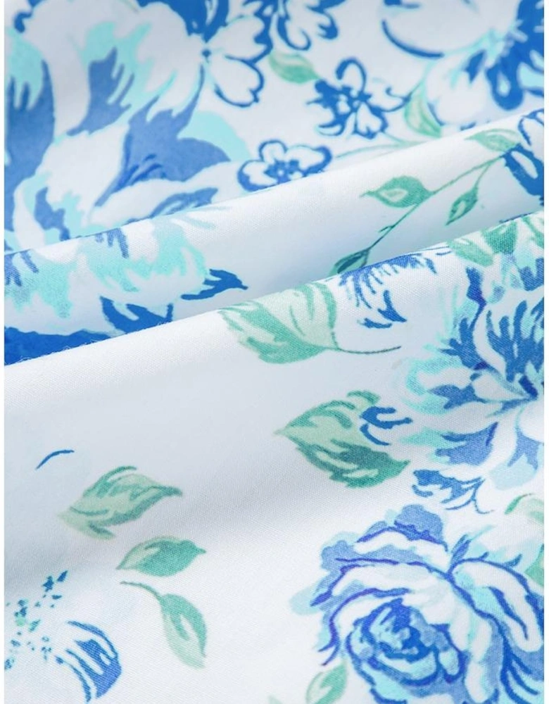 Sky Blue Floral Print Ruffle Sleeve Frilly Button Up Shirt