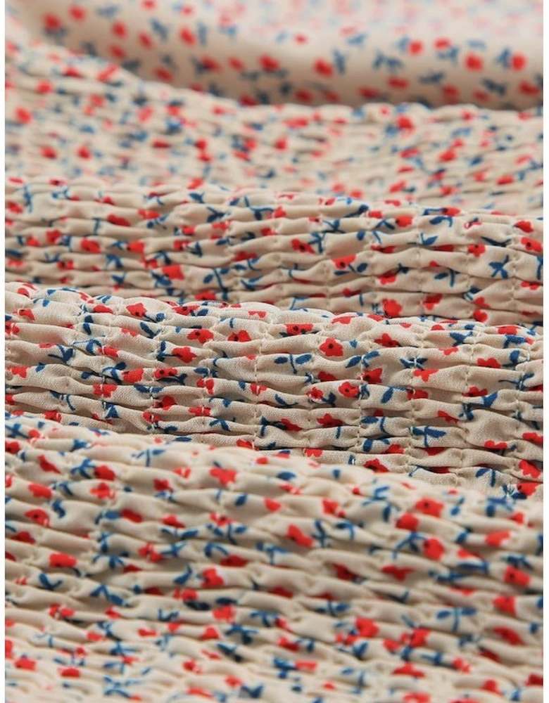 Apricot Square Neck Puff Sleeve Floral Smocked Top