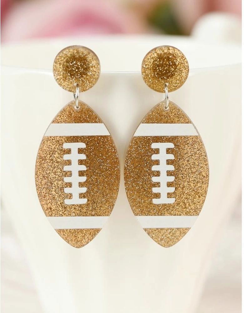 Brown Glittering Rugby Pendant Earrings