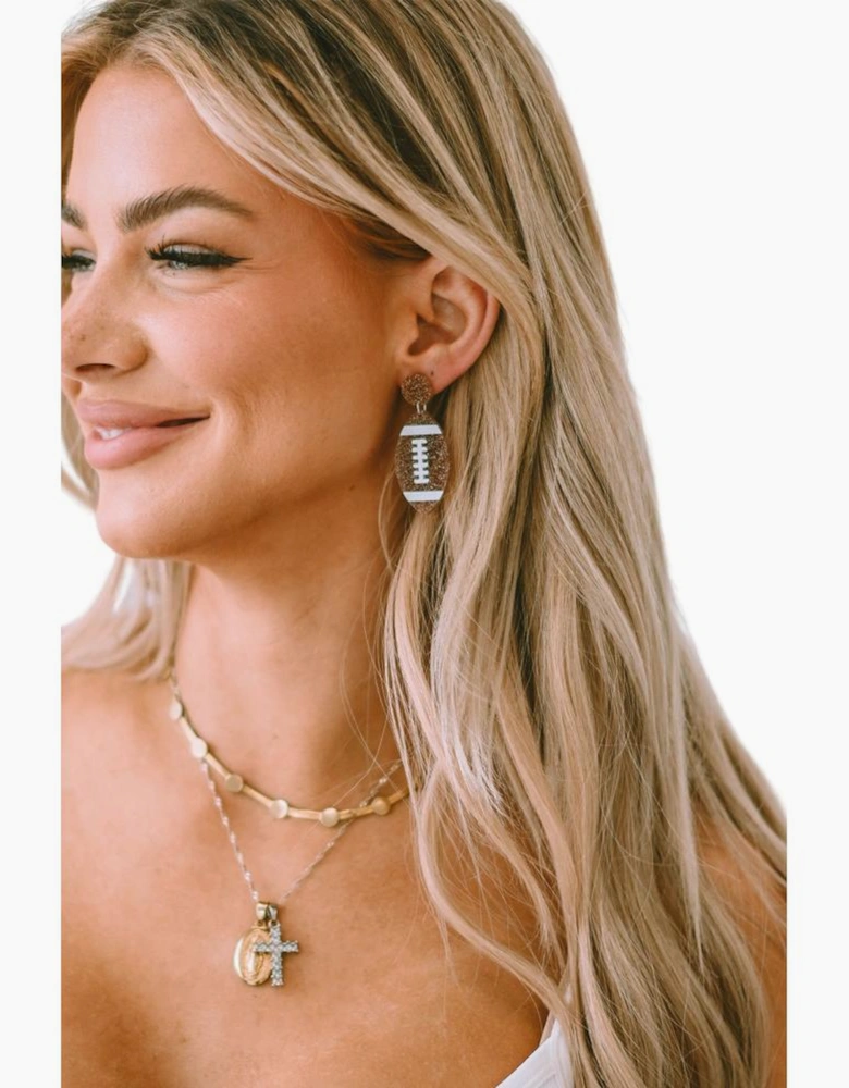 Brown Glittering Rugby Pendant Earrings