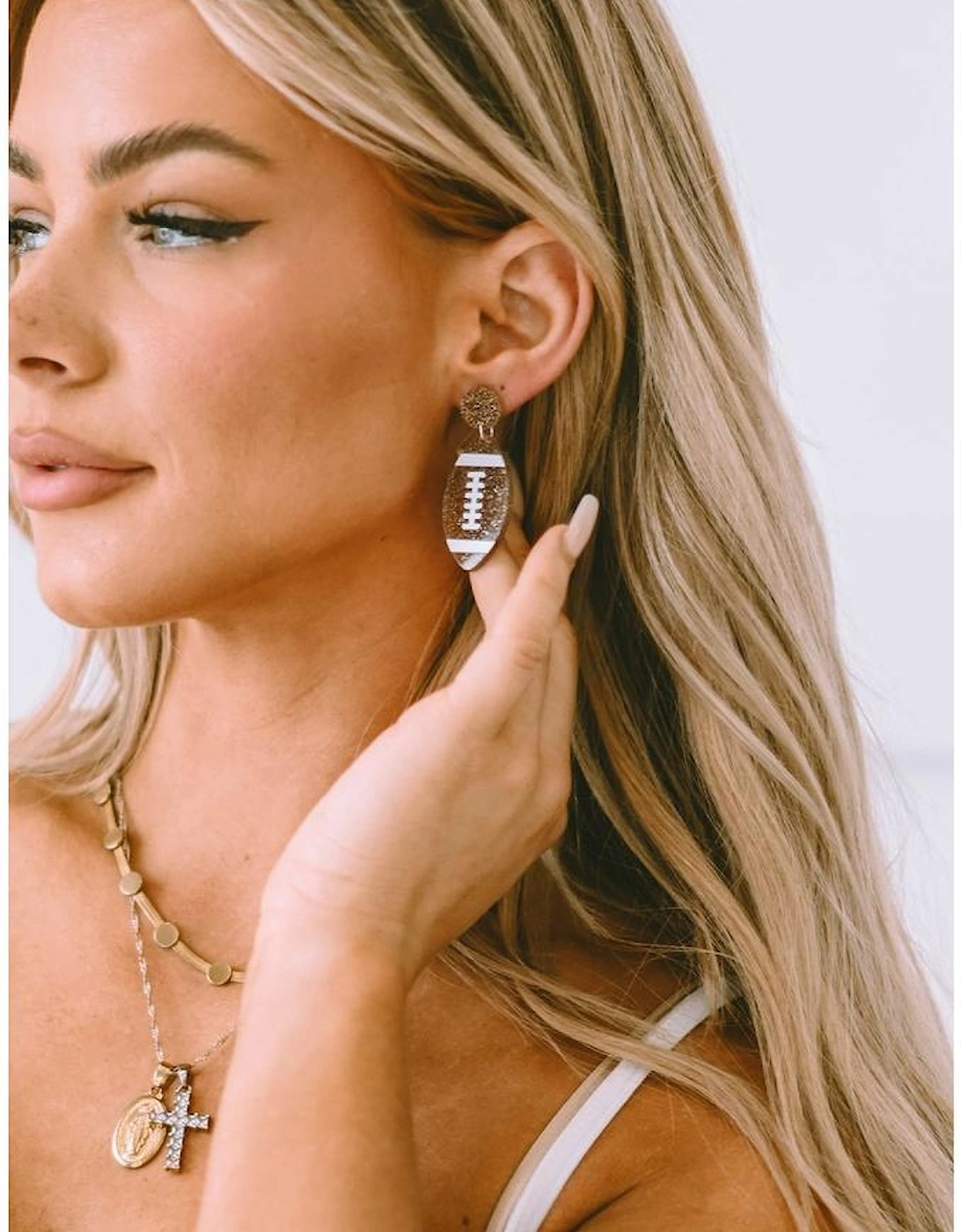 Brown Glittering Rugby Pendant Earrings